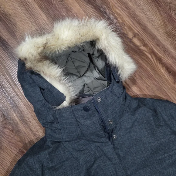 L L Bean Down Gray Hooded Winter Jacket with Fur Trim Size XL - Picture 2 of 7